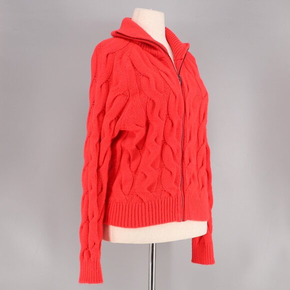 NWT ANN TAYLOR Zip-Up Cable Sweater Jacket Vibrant Red Size L - Picture 5 of 12